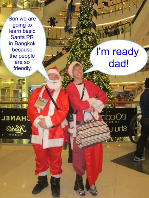 Hugh Fox III as Santa in Bangkok, Wyatt Akin as Santa's Son