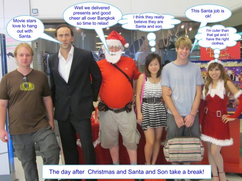Hugh Fox III as Santa in Bangkok, Wyatt Akin as Santa's Son
