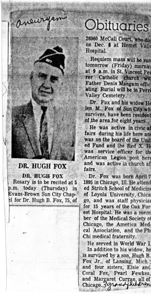 Dr. Hugh Fox Senior Obituary-Sun City News