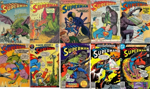 Superman’s most famous giant monster is Titano the Super-Ape who was like King Kong with Green Kryptonite vision. In Adventure #295, the world is introduced to Bizzaro Titano that has Blue Kryptonite vision which is deadly to Bizzaros. Superman has also faced 17 other giant monsters in the pages of Superman including: #78- The Beast from Krypton, #86 – The Dragon from King Arthur’s Court, #110 – Giant Ant, the Flame Dragon of Krypton, #127 – Titano, #138-Titano, # 151-Child of the Beast from Krypton from issue #78, #246 Danger Monster at Work, #324 Titano Returns, #348 Storm God, #357- Cosmic Monster, #379 – Chemo. 