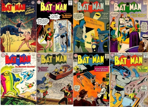 Batman Transformations, Batman #72, Jungle Batman, Batman #118, Underwater Batman, Batman #119, Old Batman, Batman #140, Batman and Robin Aliens, Batman #147, Batman Baby, Batman #162, Batman Freak, 