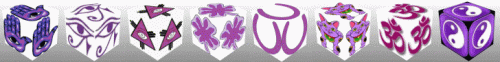 Cube, 3D Cube, Purple Eye of Horus, Purple Maneki Neko, Purple Om, Purple Ying Yang, Purple Eye of Fatima, Purple Eye of Providence, Purple Horseshoe, Purple Four Leaf Clover, lucky charms, lucky amulets, banner