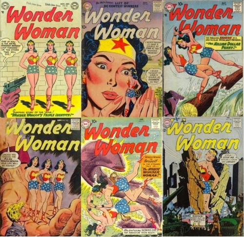 Wonder Woman Transformations, Wonder Woman Collage Key, Wonder Woman #62, Doppelganger, Triplets, Wonder Woman #90, Giant Doppelganger, Wonder Woman #98, Doppelganger, Wonder Woman #102, Wonder Woman #111, Wonder Woman #136, Giant Wonder Woman 
