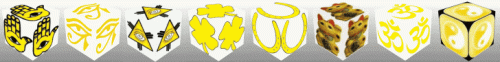 Cube, 3D Cube, Yellow Eye of Horus, Yellow Maneki Neko, Yellow Om, Yellow Ying Yang, Yellow Eye of Fatima, Yellow Eye of Providence, Yellow Horseshoe, Yellow Four Leaf Clover, banner