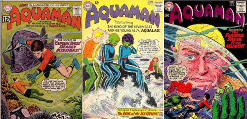 Aquaman Transformations, Aquaman Collage Key, Aquaman # 2, Giant Aquaboy, Aquaman # 16, Alien Aquaman, Aquaman # 21, Giant Aquaman
