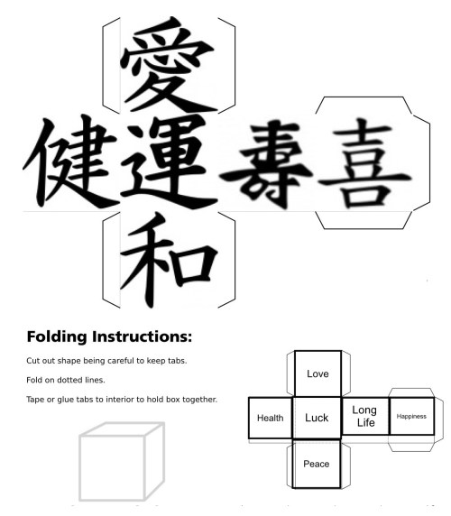 3D cube, dice, Good Luck, health, love, luck, peace, long life, happiness Chinese Good Luck, Chinese Calligraphy, Chinese