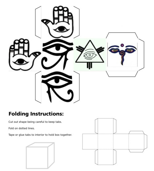 Cube, 3D cube, Eye of Fatima Right, Eye of Fatima Left, Eye of Horus Right, Eye of Horus Left, Eye of Providence, Eyes of Buddha