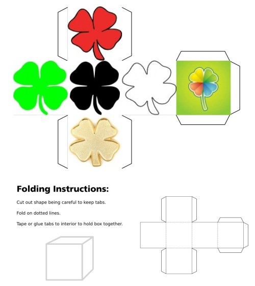 3D cube, dice, Good Luck, Good Luck Dice, Green Clover, Red Clover, Black Clover, Gold Clover, White Clover, Rainbow Clover, Four Leaf Clover