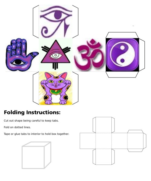 Cube, 3D Cube, Purple Eye of Horus, Purple Maneki Neko, Purple Om, Purple Ying Yang, Purple Eye of Fatima, Purple Eye of Providence