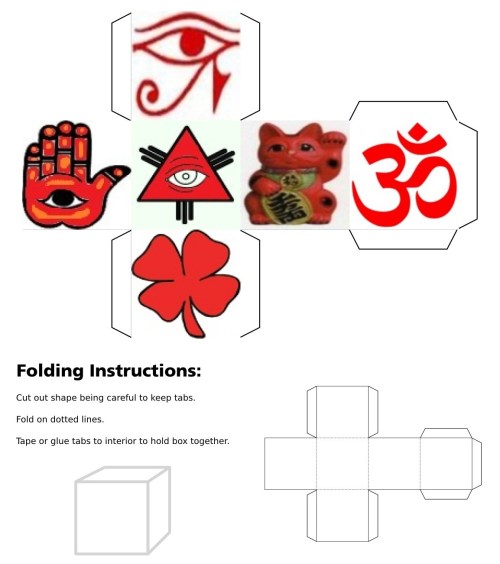 Cube, 3D Cube, Red Eye of Horus, Red Maneki Neko, Red Om, Red Ying Yang, Red Eye of Fatima, Red Eye of Providence