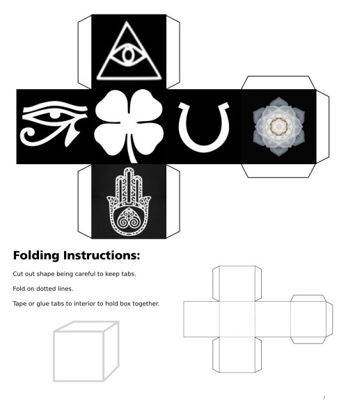 Cube, 3D Cube, Dice, White Eye of Horus, White Eye of Fatima, White Eye of Providence, White Four Leaf Clover, White Horseshoe, White Lotus Flower
