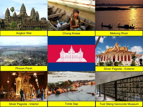 Cambodia Collage Cambodian Collage, collage, Angkor Wat, Chong Kneas, Mekong River, Phnom Penh, Tonle Sap, Tuol Sleng Genocide Museum