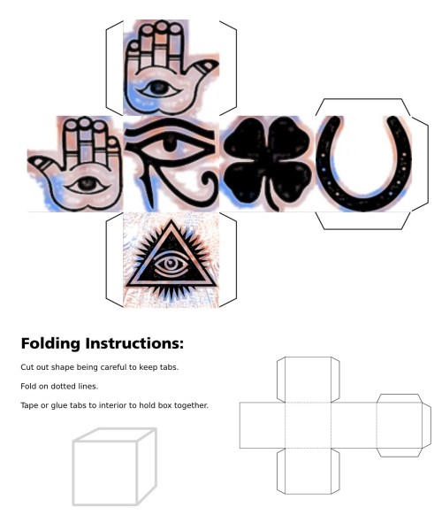 cube, 3d cube, lucky dice, luck symbols, Color Noise Eye of Fatima, Color Noise Eye of Providence, Color Noise Four Leaf Clover, Color Noise Horseshoe, Color Noise Maneki Neko