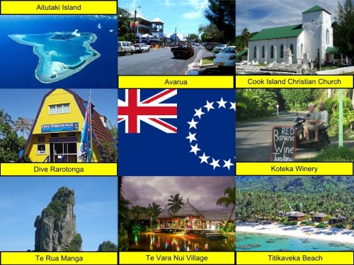 Aitutaki Island, Avarua, Cook Islands, Cook Islands Flag, Cook Island Christian Church, collage, Dive Rarotonga, Koteka Winery, Te Rua Manga, Te Vara Nui Village, Titikaveka Beach