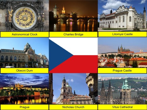 Astronomical Clock, Charles Bridge, collage, Czech Republic Collage, Czech Republic Flag, Litomysl Castle, Obecni Dum, Prague Castle, Prague, St. Nicholas Church, St. Vitus Cathedral