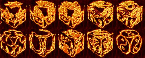 cube, 3d cube, lucky dice, luck symbols, Flames of Fire Eye of Fatima, Flames of Fire Eye of Providence, Flames of Fire Four Leaf Clover, Flames of Fire Horseshoe, Flames of Fire Maneki Neko