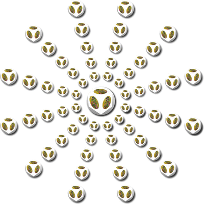 cube, 3d cube, lucky dice, luck symbols, Gold Eye of Fatima, Gold Eye of Providence, Gold Four Leaf Clover, Gold Horseshoe, Gold Maneki Neko, Gold Om, Gold Lotus Flower, mandala