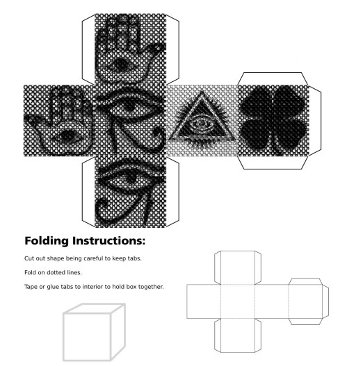 cube, 3d cube, lucky dice, luck symbols, Mosaic Eye of Fatima, Mosaic Eye of Providence, Mosaic Four Leaf Clover, Mosaic Horseshoe, Mosaic Maneki Neko