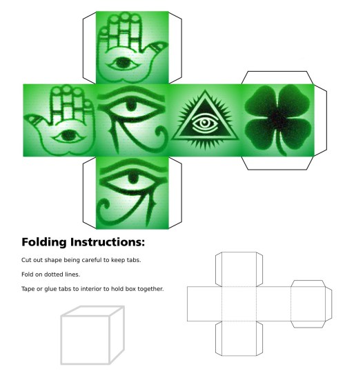 cube, 3d cube, lucky dice, luck symbols, Night Vision Eye of Fatima, Night Vision Eye of Providence, Night Vision Four Leaf Clover, Night Vision Horseshoe, Night Vision Maneki Neko