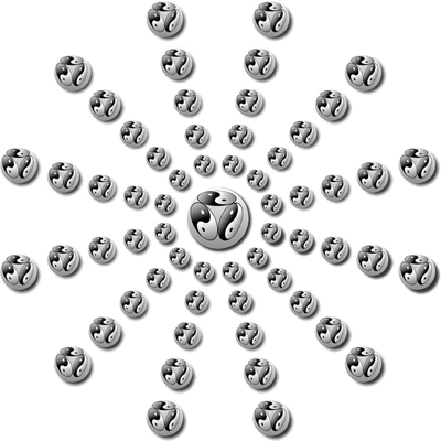 Cube, 3D Cube, Blue Ying Yang Symbol, Red Ying Yang Symbol, Purple Ying Yang Symbol, Orange Ying Yang Symbol, Green Ying Yang Symbol, Yellow Ying Yang Symbol, Black Ying Yang Symbol, Gold Ying Yang Symbol, collage, lucky charms, luck, mandala