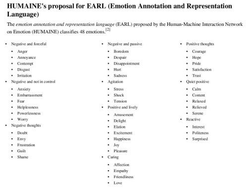 3HUMAINE's proposal for EARL (Emotion Annotation and Representation