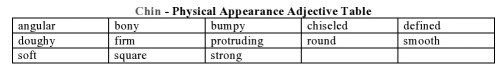 Chin - Physical Appearance Adjective Table