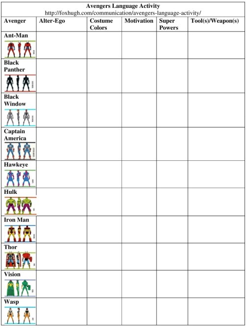 Avengers Language Activity Table Resized