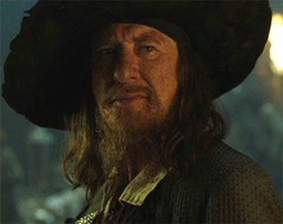 2) Describe Geoffrey Rush as Captain Hector Barbossa
