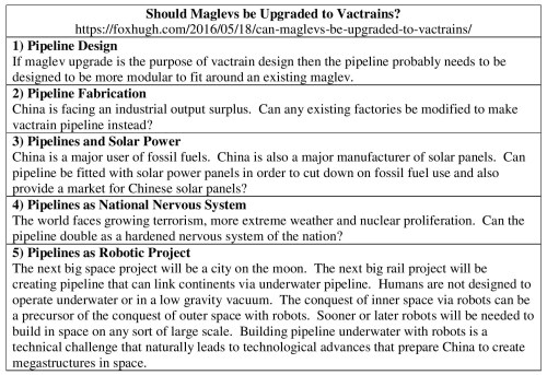 Should Maglevs be Upgraded to Vactrains Table