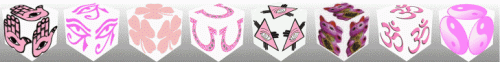 Cube, 3D Cube, Pink Maneki Neko, Pink Eye of Fatima, Pink Eye of Horus, Pink Eye of Providence, Pink Four Leaf Clover, Pink Horseshoe, Pink Maneki Neko, Pink Om, Pink Ying Yang, Banner
